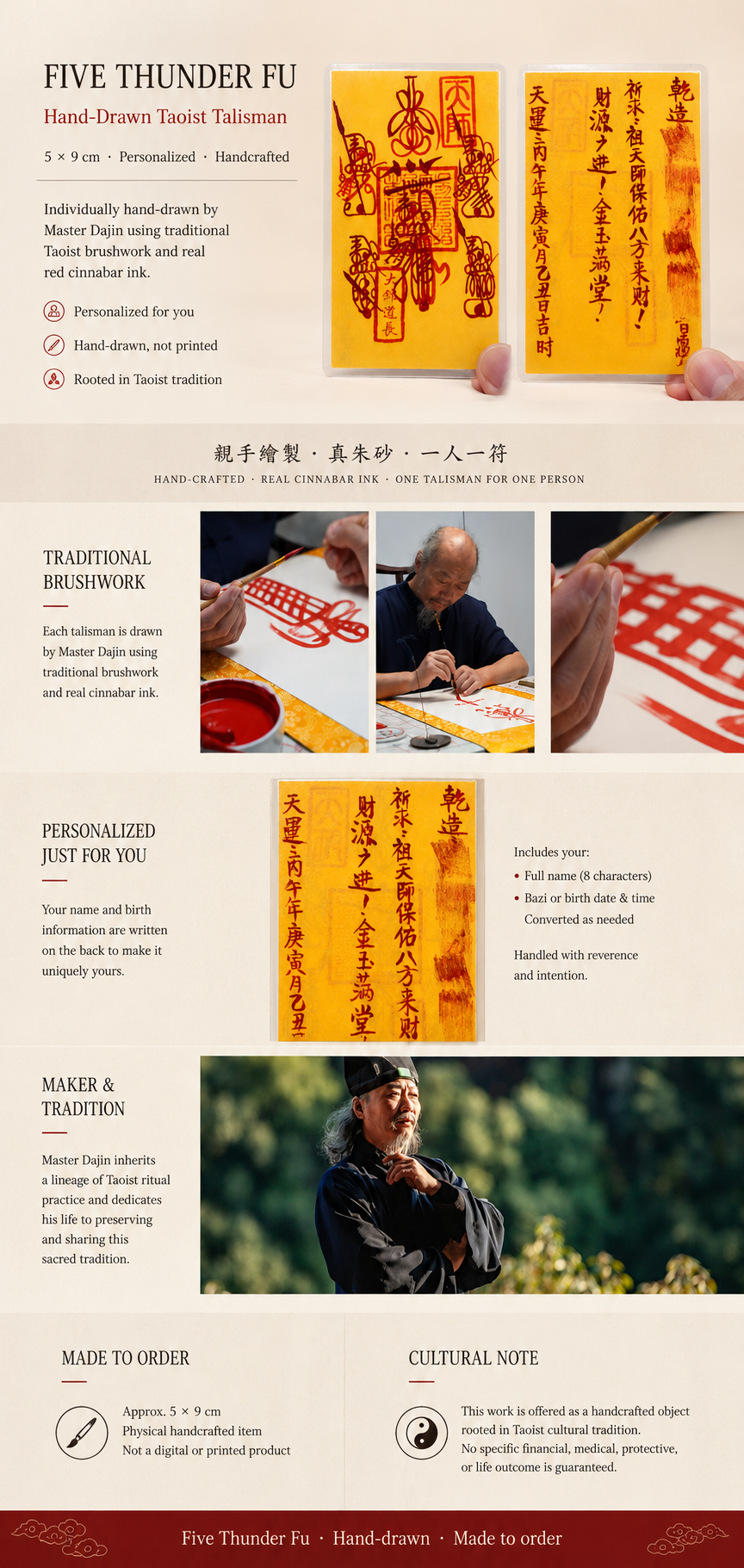 Five Thunder Fu — Personalized Hand-Drawn Taoist Talisman
